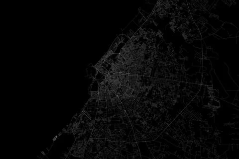 Stylized map of the streets of Benghazi (Libya) made with white lines on blac Stock Photos