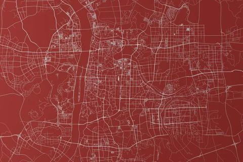 Stylized map of the streets of Changsha (China) made with white lines on red  Stock Photos