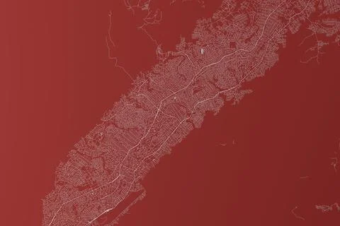 Stylized map of the streets of Conakry (Guinea) made with white lines on red  Stock Photos