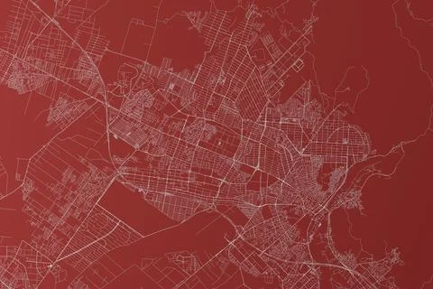 Stylized map of the streets of Karaj (Iran) made with white lines on red back Stock Photos