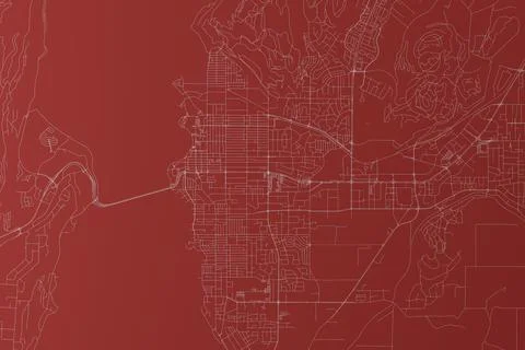 Stylized map of the streets of Kelowna (Canada) made with white lines on red  Stock Photos