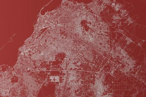 Stylized map of the streets of Luanda (Angola) made with white lines on red b Stock Photos