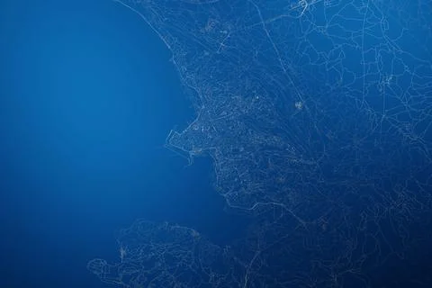 Stylized map of the streets of Trieste (Italy) made with white lines on abstr Stock Photos