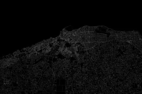 Stylized map of the streets of Tripoli (Libya) made with white lines on black Stock Photos
