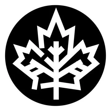 Stylized maple leaf logo black circle icon Stock Illustration