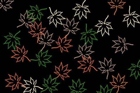 Stylized Maple Leaf Outline Pattern on Black Background in Autumn Colors Stock Illustration