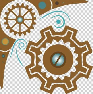 Stylized meshing gears are rotating on transparent background with hub screw Stock Illustration