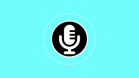 A stylized microphone icon in the center of concentric circles on a cyan ba.. Stock Footage 304295559