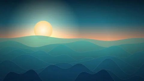 A stylized minimalist vector illustration featuring rolling dark blue ocean.. Stock Footage 346723385