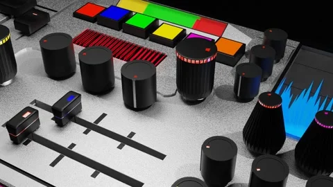 Stylized model of a mixing console close-up. looped computer animation. 3d rende Video stock 254350173