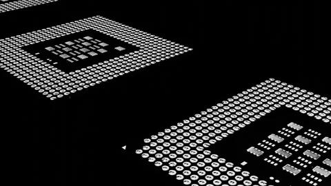 Stylized models of processors on a black background. 3d render looped animation Stock Footage 310882251