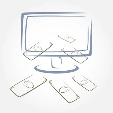 Stylized money falling from computer screen Stock Illustration