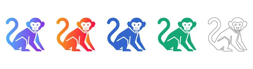 Stylized Monkey Mascot Icon Set Stock Illustration