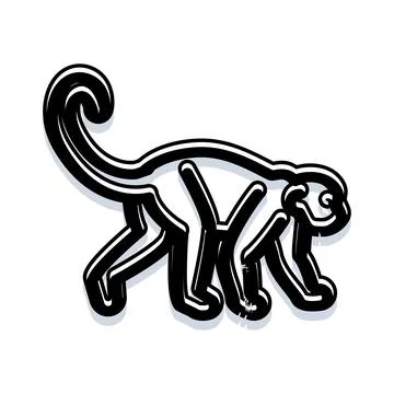 Stylized monkey outline drawing with shadow Stock Illustration