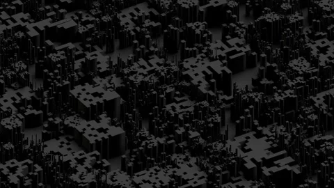 A stylized, monochromatic view of a dense urban landscape composed of geometric Stock Footage 340237683