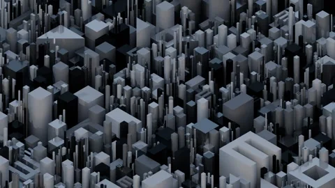 A stylized, monochromatic view of towering, interconnected buildings forming an Stock Footage 340237692