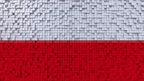 Stylized mosaic flag of Poland made of moving pixels, seamless loop motion Stock Footage 80192886