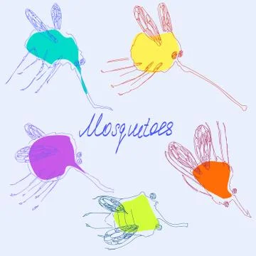Stylized mosquitoes. Hand drawing effect. Stock Illustration