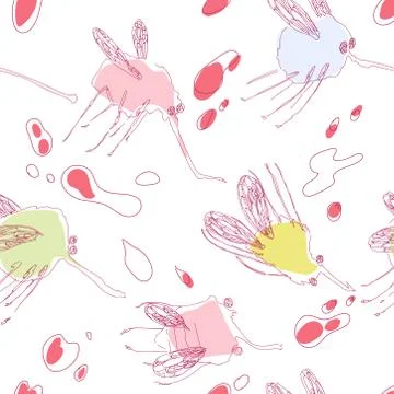 Stylized mosquitoes. Seamless pattern. Hand drawing effect. Stockillustratie