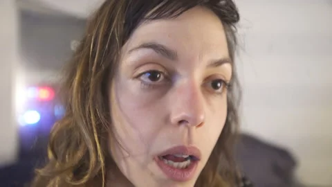 Stylized Motion Effect: Young woman's shocked, distraught reaction in city apt. Video stock 155033086