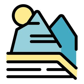 Stylized mountain range with sun and ground layers, illustrative design Stock Illustration