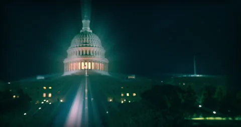 Stylized, moving, night shot of U.S. Capitol building, Washington D.C. Stock Footage 139019089