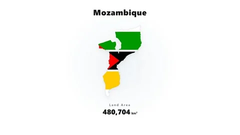 Stylized Mozambique map silhouette filled with national flag colors on white Stock Footage 345644673