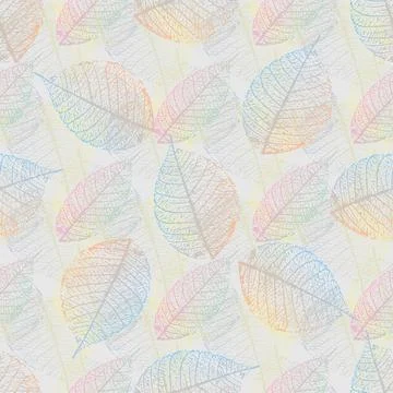 Stylized multicolored skeletonized leaf seamless pattern. Vector, Stockillustratie