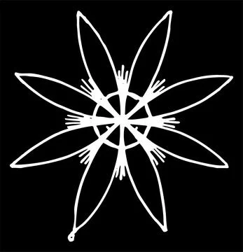 Stylized multipath star or flower with 8 petals, hand-drawn in sketch style Illustrazione stock