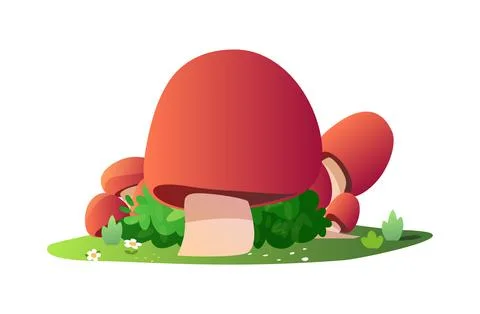 Stylized mushrooms on a green patch vector illustration Stock Illustration