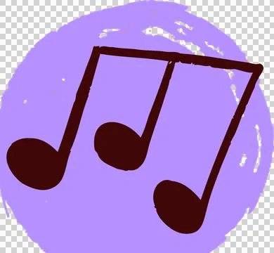 Stylized music notes are floating over lilac brushstroke circle in flat style on イラスト素材