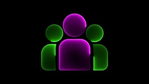 Stylized neon group featuring a central purple human figure flanked by two .. Stockillustratie