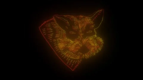 Stylized neon outline of a fox head with fiery orange and yellow glow on a dark  Stock Footage 319299285