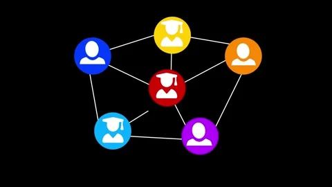 Stylized network of six colorful user icons connected by lines graduation c.. Stock Footage 337078561