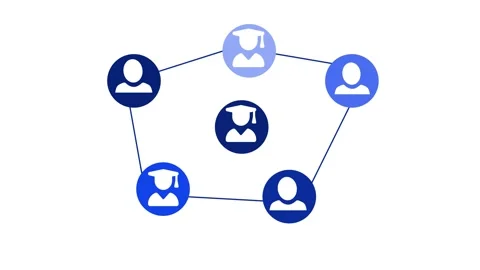 Stylized network of six colorful user icons connected by lines graduation c.. Stock Footage 337078576