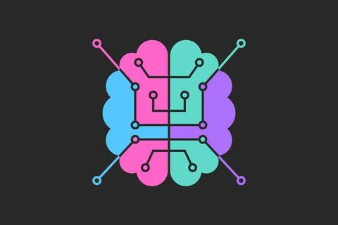 Stylized Neural Circuit Brain Icon with Central Node and Symmetrical Connec.. Illustrazione stock