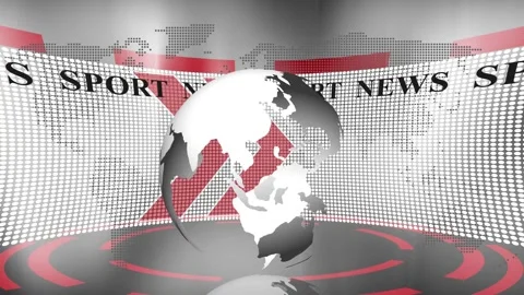 Stylized news studio globe with dotted map backdrop background animation Stock Footage 334764982