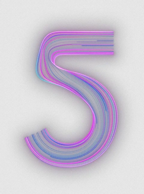 Stylized number 5 appears with glowing blue and magenta neon lighting over .. Stock Footage 317453865