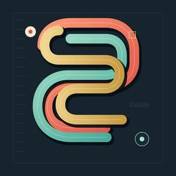 Stylized number two abstract graphic with layered gradient curves on dark b.. Stock Illustration