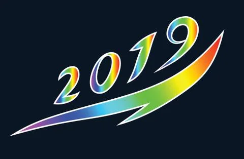 Stylized numbers of 2019 symbolizing the rise and development. Illustrazione stock