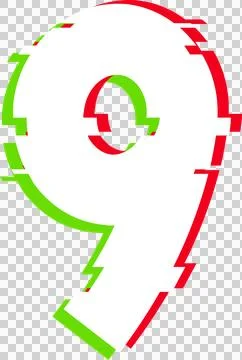 Stylized numeral nine floating on transparent background, showing glitching red Stock Illustration