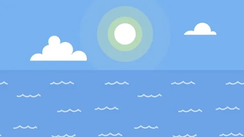 Stylized Ocean and Sunny Sky with Clouds water waves Stock Footage 340471669