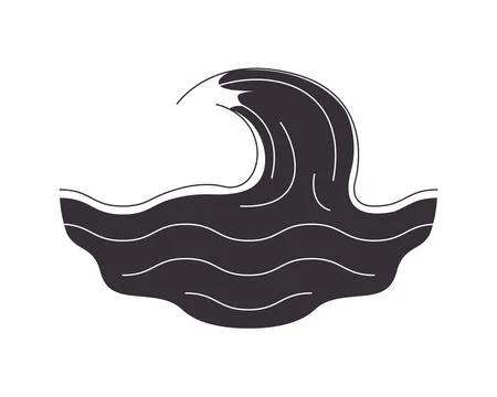 Stylized ocean wave 2D line object Stock Illustration