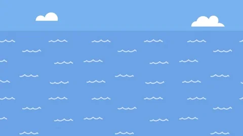 Stylized Ocean Waves with Clouds and Blue Sky water Stock Footage 340471615
