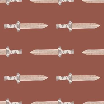 Stylized old historu seamless pattern with sword ornament. Grey colored middl Stock Illustration