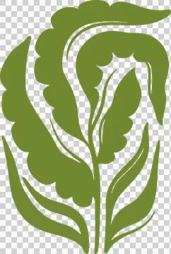 Stylized olive green leaf shapes radiating from central stem in flat style, Stock Illustration