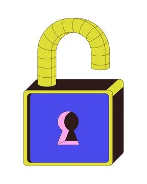 Stylized open padlock 2D cartoon object Stock Illustration
