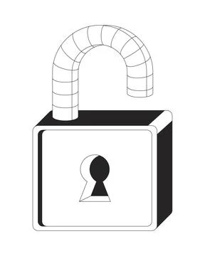 Stylized open padlock 2D line object Stock Illustration