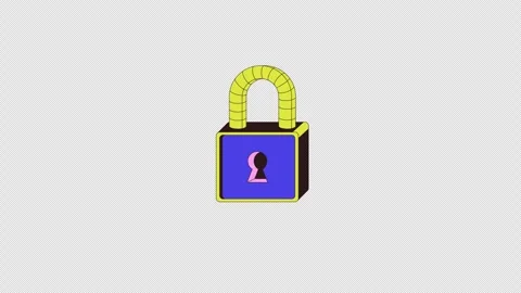 Stylized open padlock floating cartoon object animation Stock Footage 330102779