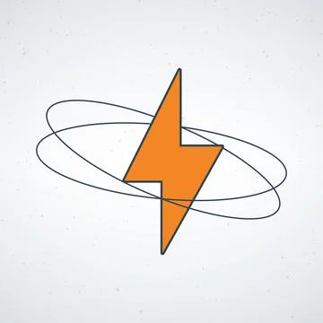 A stylized orange lightning bolt with swirling black lines on a white background Stock Illustration